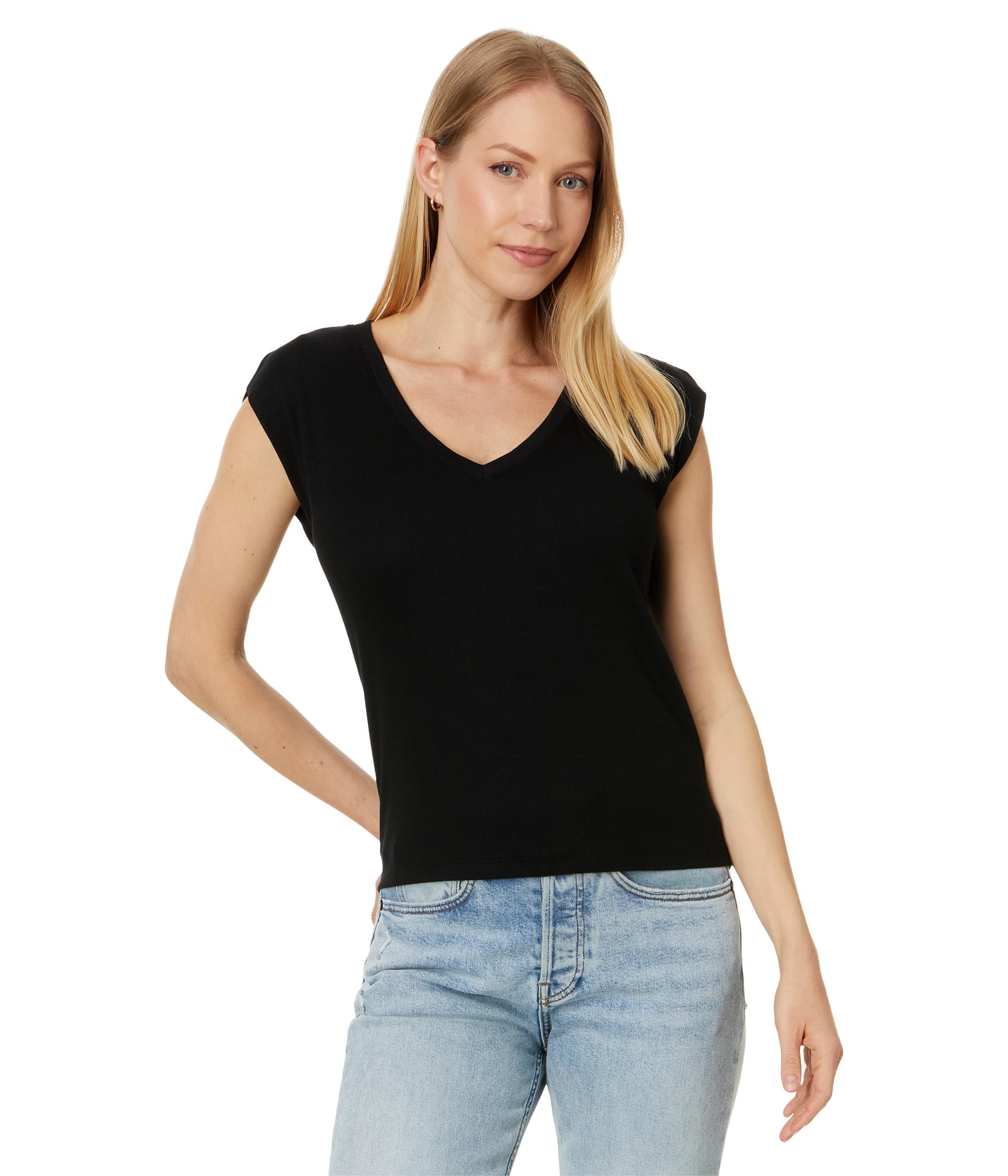 

Топ Michael Stars Tati V-Neck Power Shoulder Top, черный