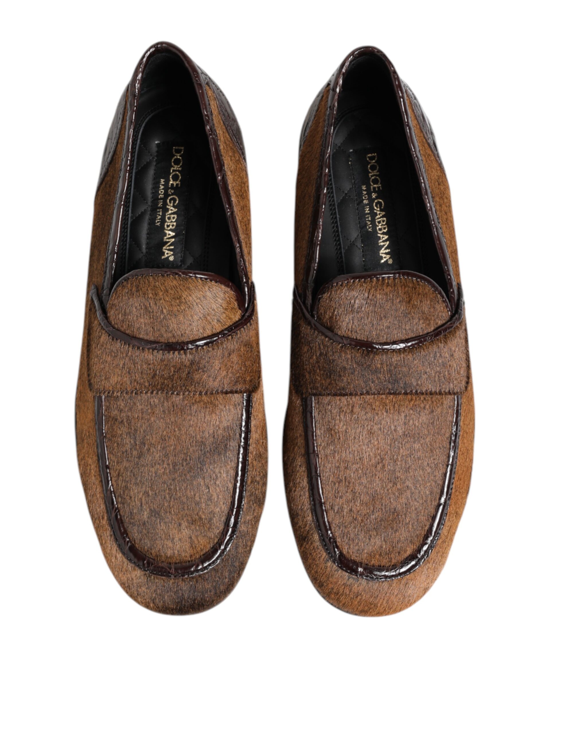 Коричневые кожаные мокасины Slip On мужские туфли Dolce & Gabbana, коричневый — фото 3