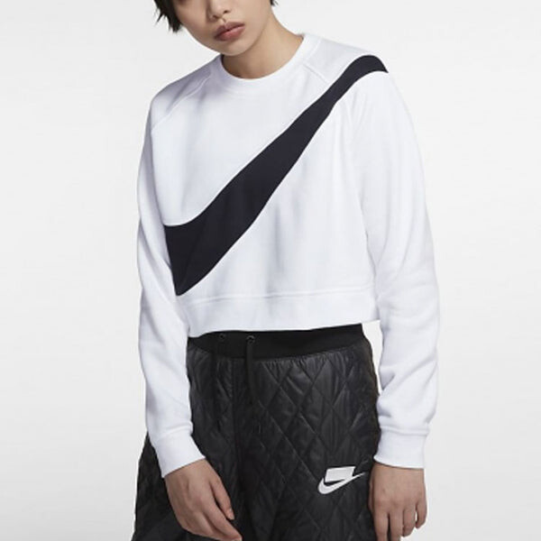 Толстовка (WMNS) Nike Sportswear Swoosh Large Fleece Round Neck White, белый — фото 3