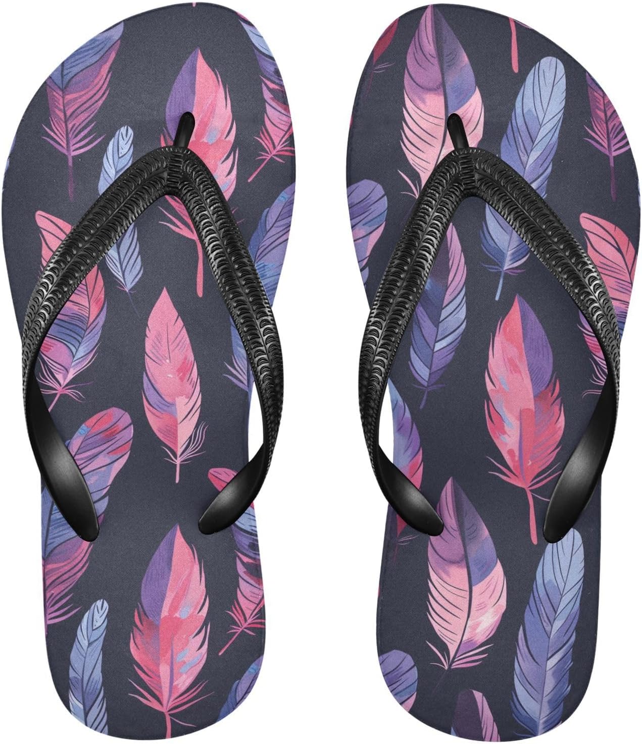 

Женские и мужские шлепанцы SPRIPORT Watercolor Feather Slim с ремешком между пальцев, удобные повседневные сандалии с амортизирующей стелькой и нескользящей резиновой подошвой, для активного отдыха на пляже летом, Multicoloured