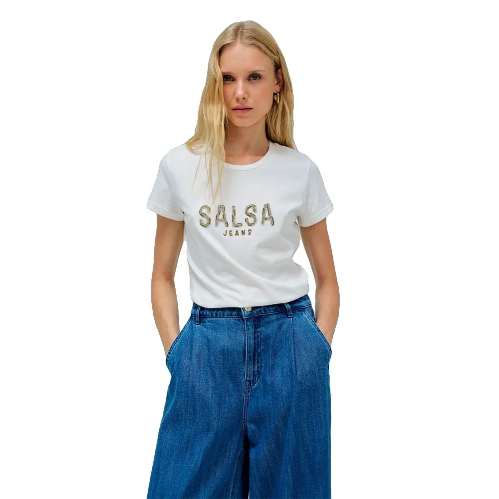 

Футболка Salsa Jeans Branding Crystal And Beads Slim Fit, белый
