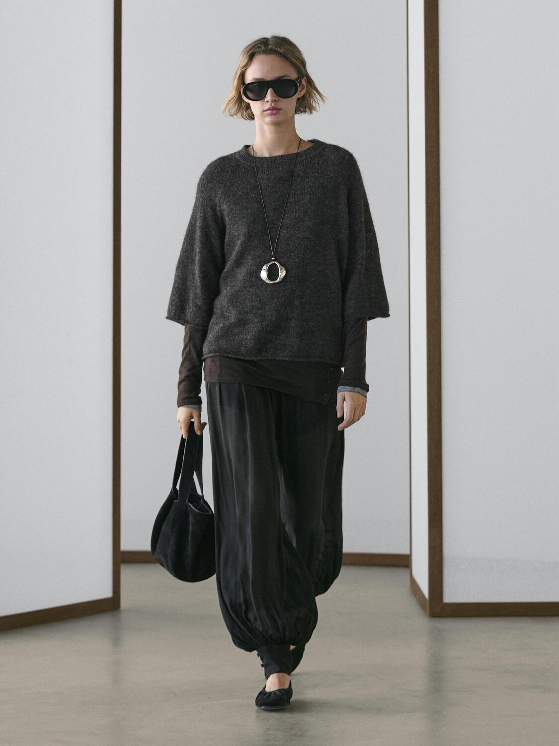 

Вязаный свитер из смеси альпаки и шерсти с рукавами реглан Massimo Dutti, grey