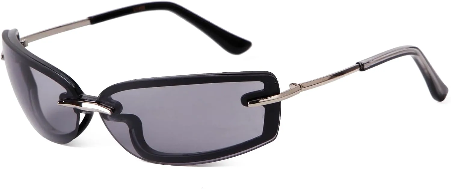 

Модные прямоугольные солнцезащитные очки в стиле Y2K для женщин и мужчин, дизайнерские солнцезащитные очки в стиле ретро 90-х с обтекаемой оправой VIA LEECA, Black