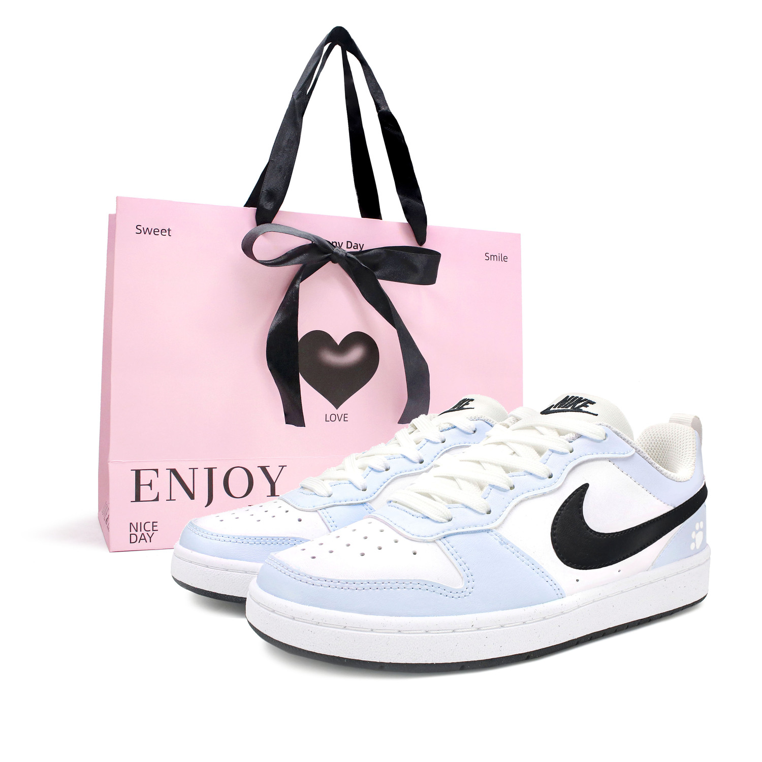 

Nike Court Borough нескользящие и дышащие низкие детские скейтбординг кроссовки Blue White Black для подростков