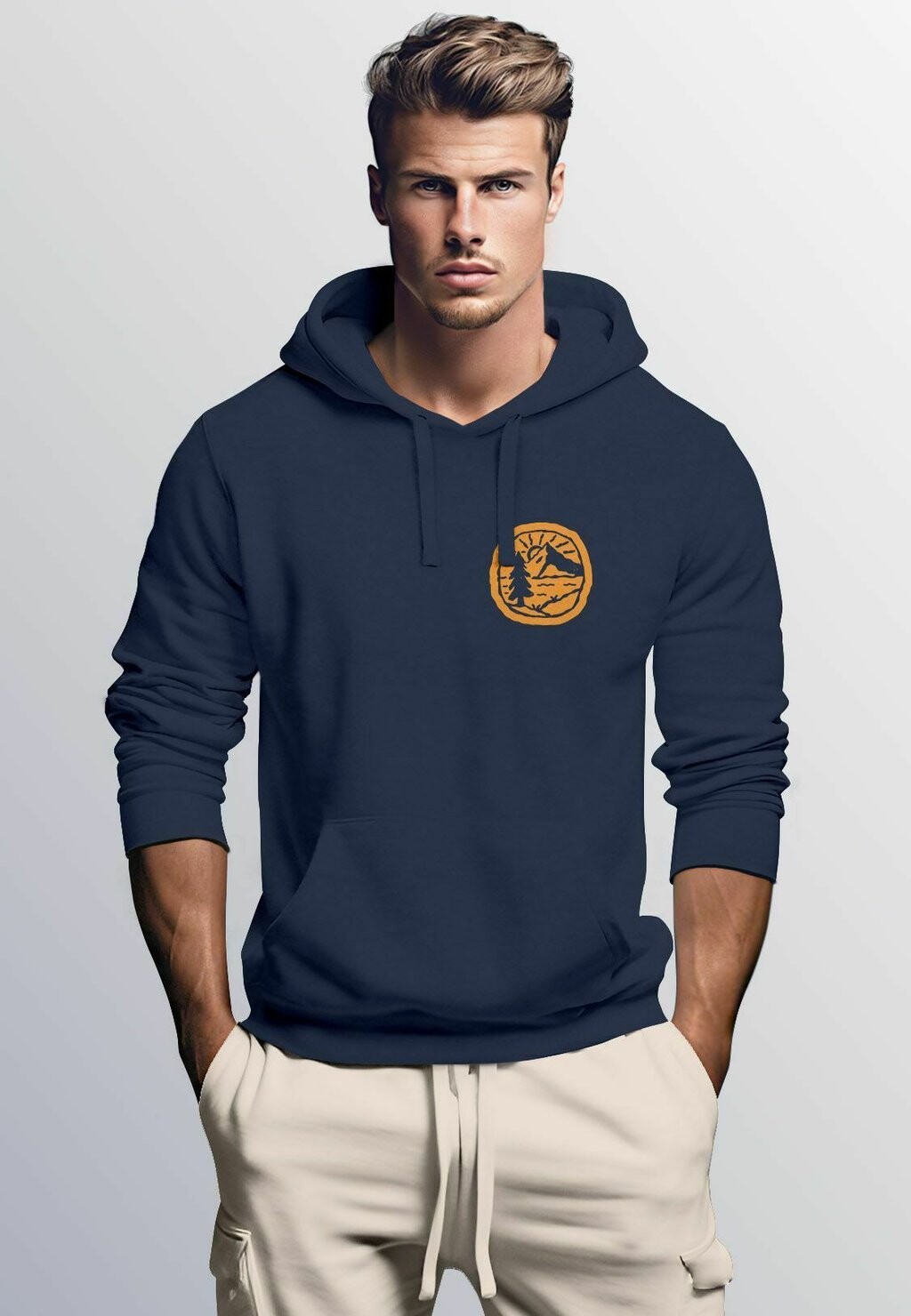 

Толстовка с капюшоном PRINT LOGO BADGE LANDSCHAFT NATUR BERGE WANDERN OUTDOOR FASHION NEVERLESS Neverless, темно-синий