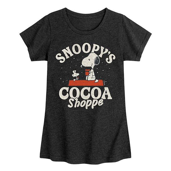 

Футболка с рождественским принтом Peanuts Snoopy Cocoa Shoppe для девочек Licensed Character, Heather Black