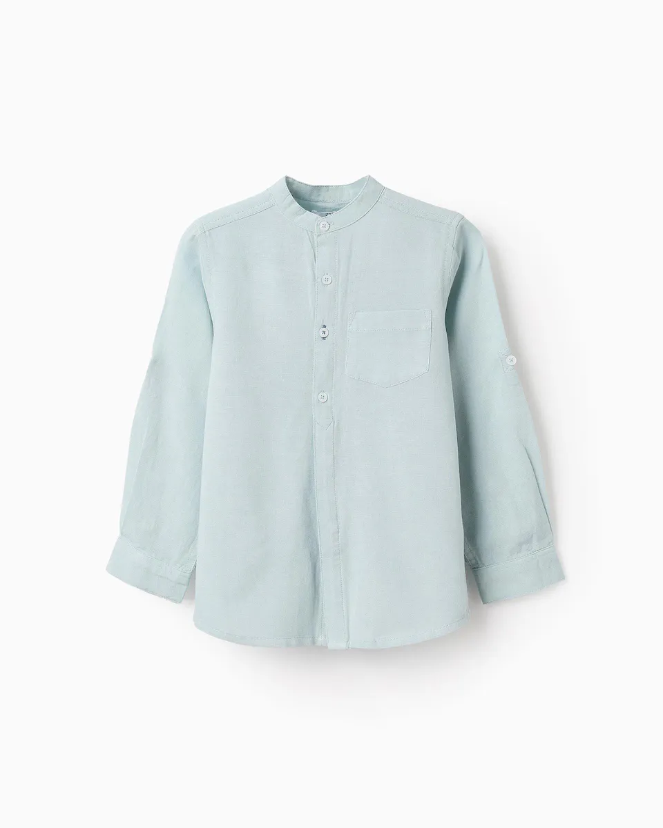 

Детская рубашка с воротником-стойкой и карманом Zippy, светло-голубой