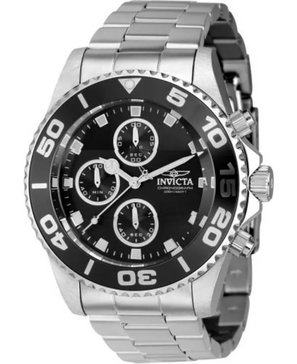 

Мужские кварцевые часы-хронограф Pro Diver 43405 с черным циферблатом Invicta, silver