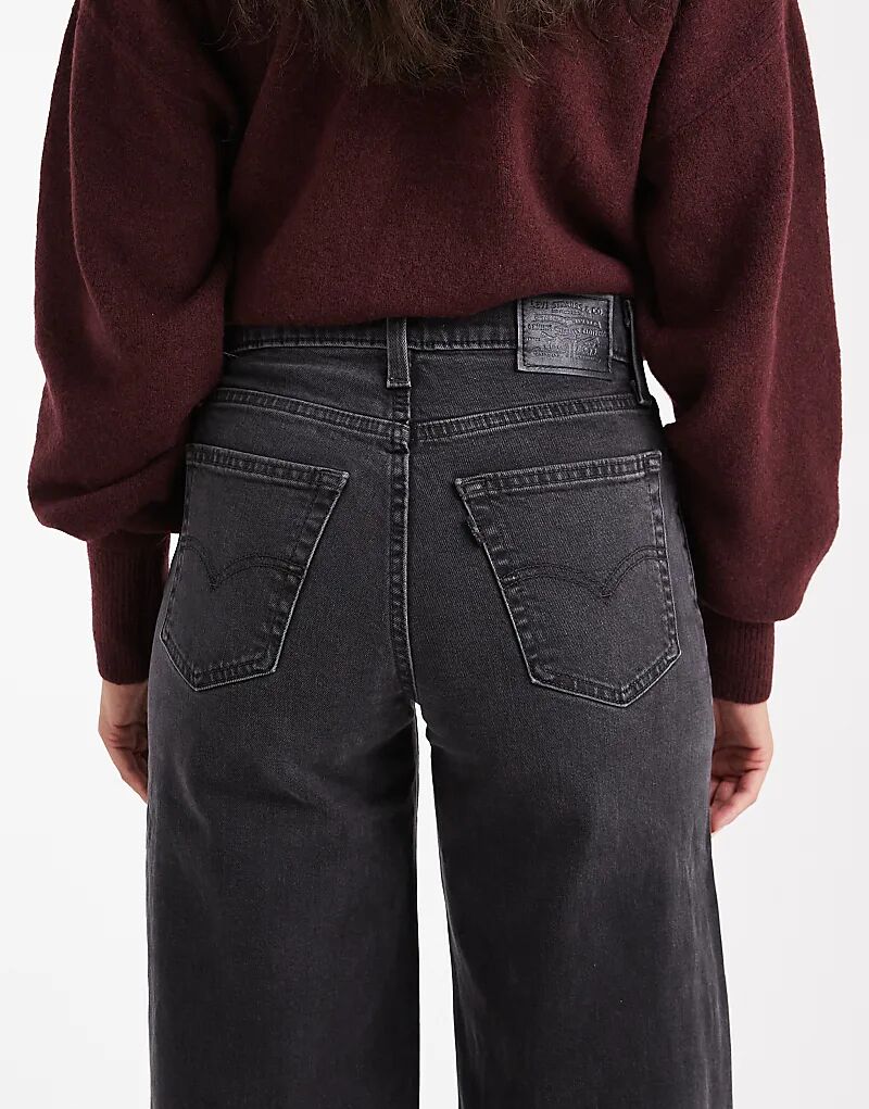 Джинсы Levi's 728 с высокой посадкой и широкими штанинами, цвет: черный с потертостями — фото 4