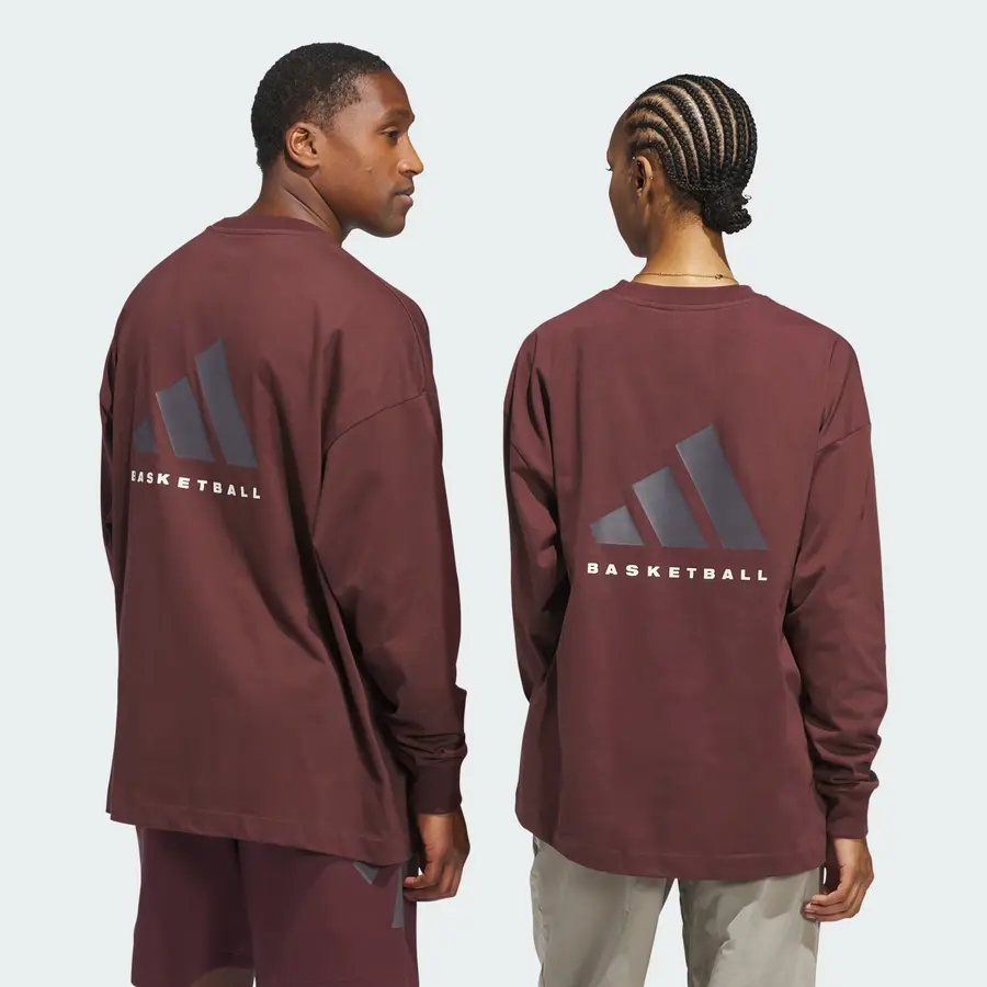 Футболка adidas Basketball Long Sleeve T-Shirt 'Aurora Ruby Brown', бордовый — фото 2