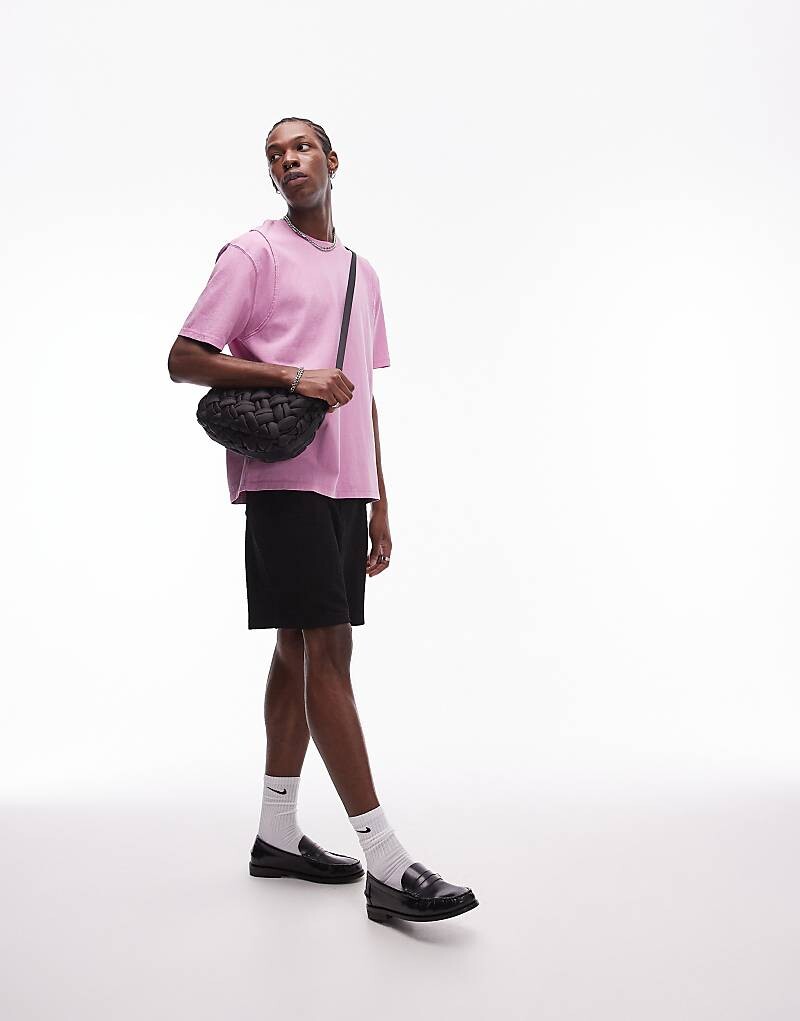 

Topman – фиолетовая стираная футболка свободного кроя с декоративными швами