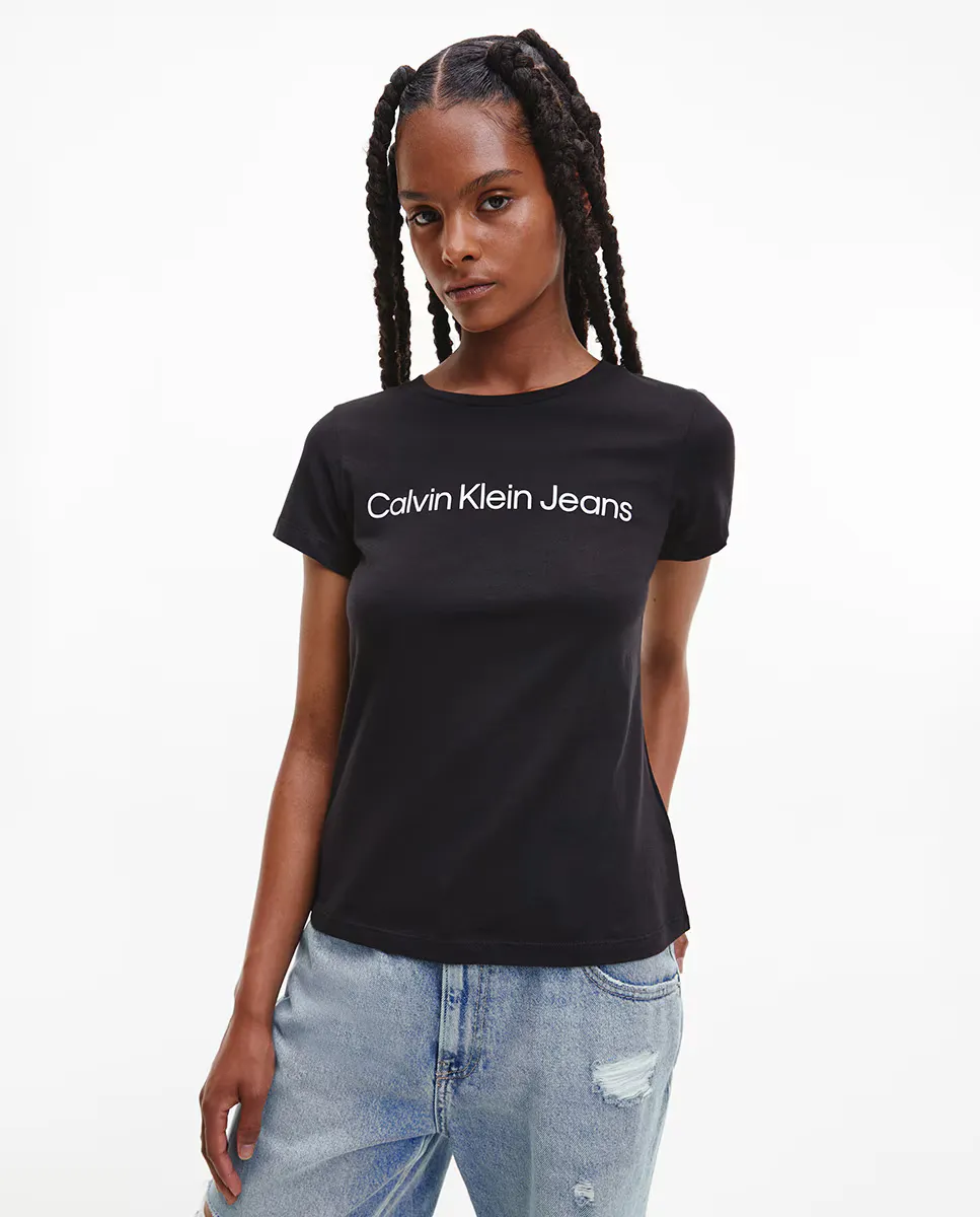 

Женская хлопковая футболка с логотипом Calvin Klein Jeans, черный
