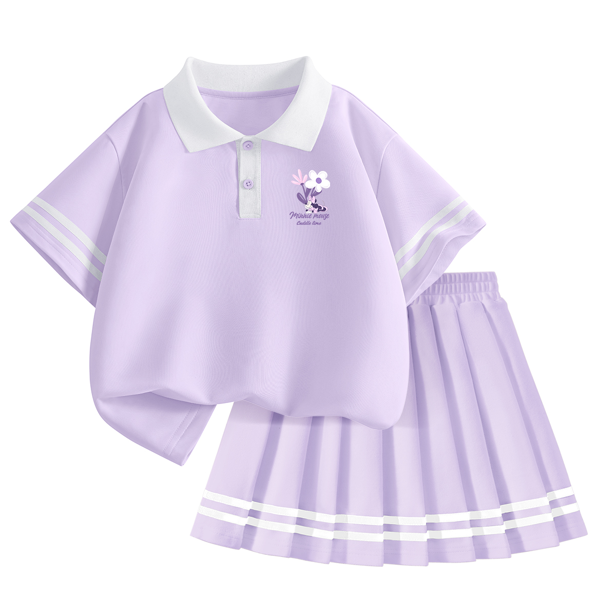 

Детский комплект из двух частей: юбка, воротник-поло, средней длины Disney, di chao flower soft фиолетовый+solid soft фиолетовый