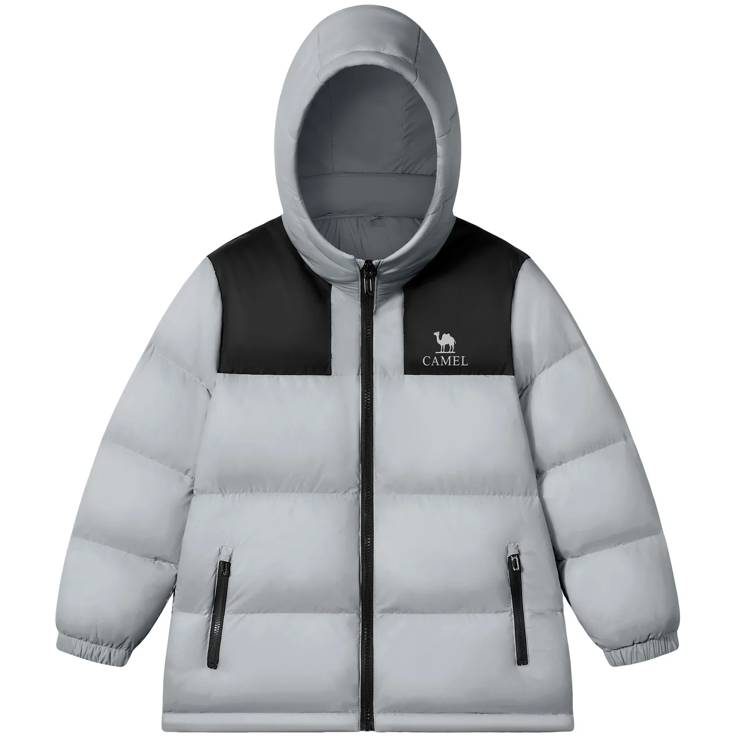 Детская пуховая куртка с капюшоном CAMEL, Recycling Gray/Phantom Black