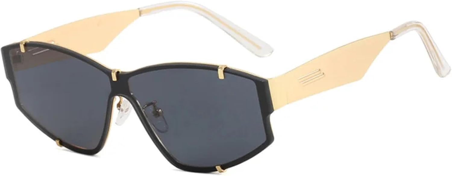 

Ретро-солнцезащитные очки без оправы для женщин, модные, с цельными линзами, черные, с защитой от УФ-излучения UV400, для мужчин, роскошные, металлические VFDHN, Gold-black