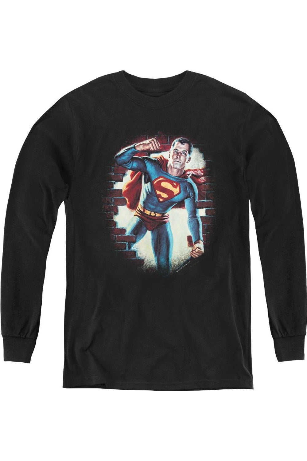 

Супермен винтажная стальная молодежная футболка с длинным рукавом Gildan, черный