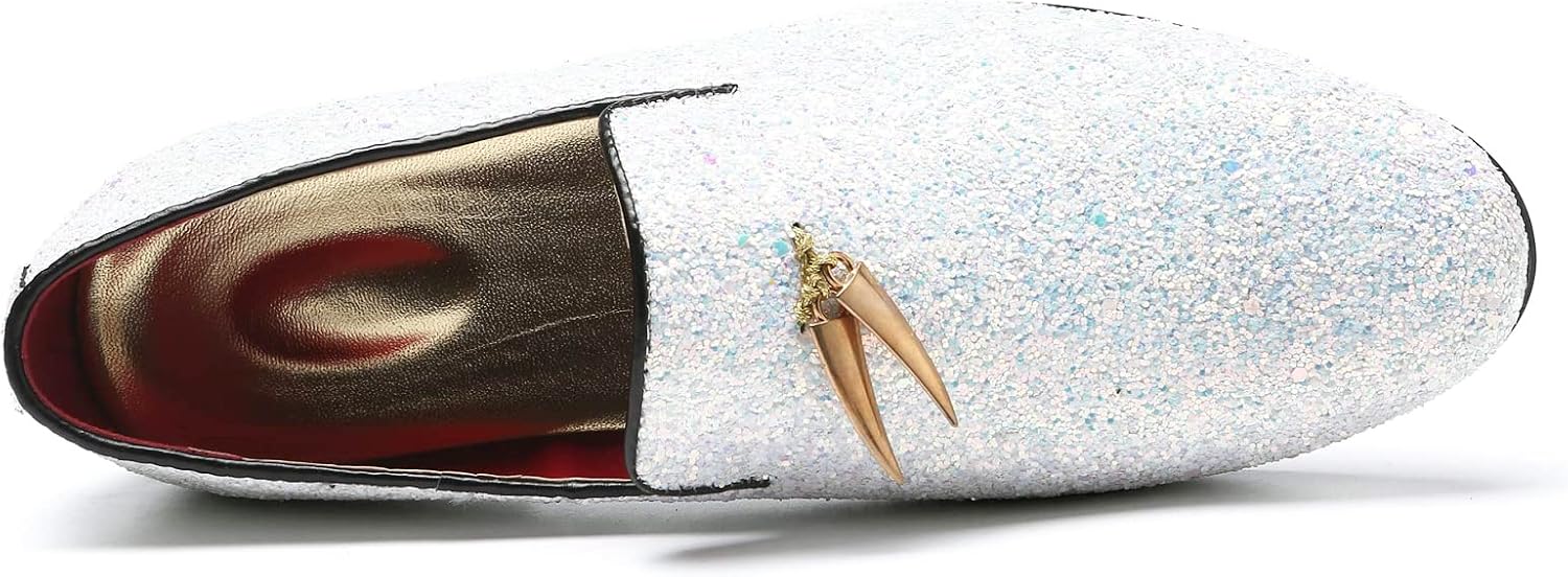 Мужские блестящие тапочки Haza Pairs, роскошные классические лоферы Penny Slip-On для вечеринок и свадеб, блестящие праздничные туфли, белый — фото 3