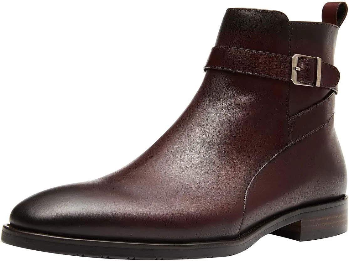 

Кожаные ботинки Santimon Mens с пряжкой и ремешком, формальные, деловые, повседневные, мотоциклетные, с молнией на щиколотке для мужчин, коричневый