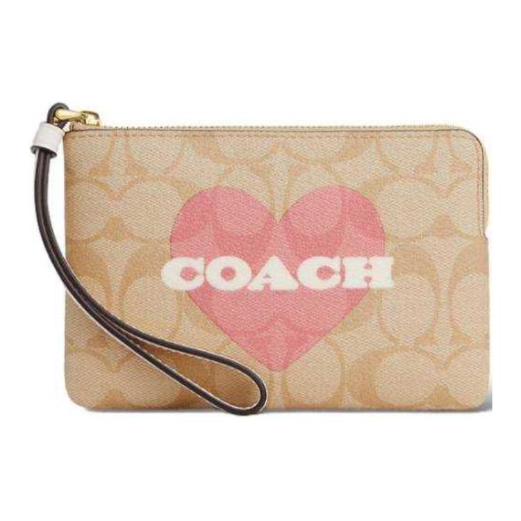 

Кошелек-клатч на молнии Coach из искусственной кожи небольшого размера для женщин, цвет светло-бежевый и меловой белый