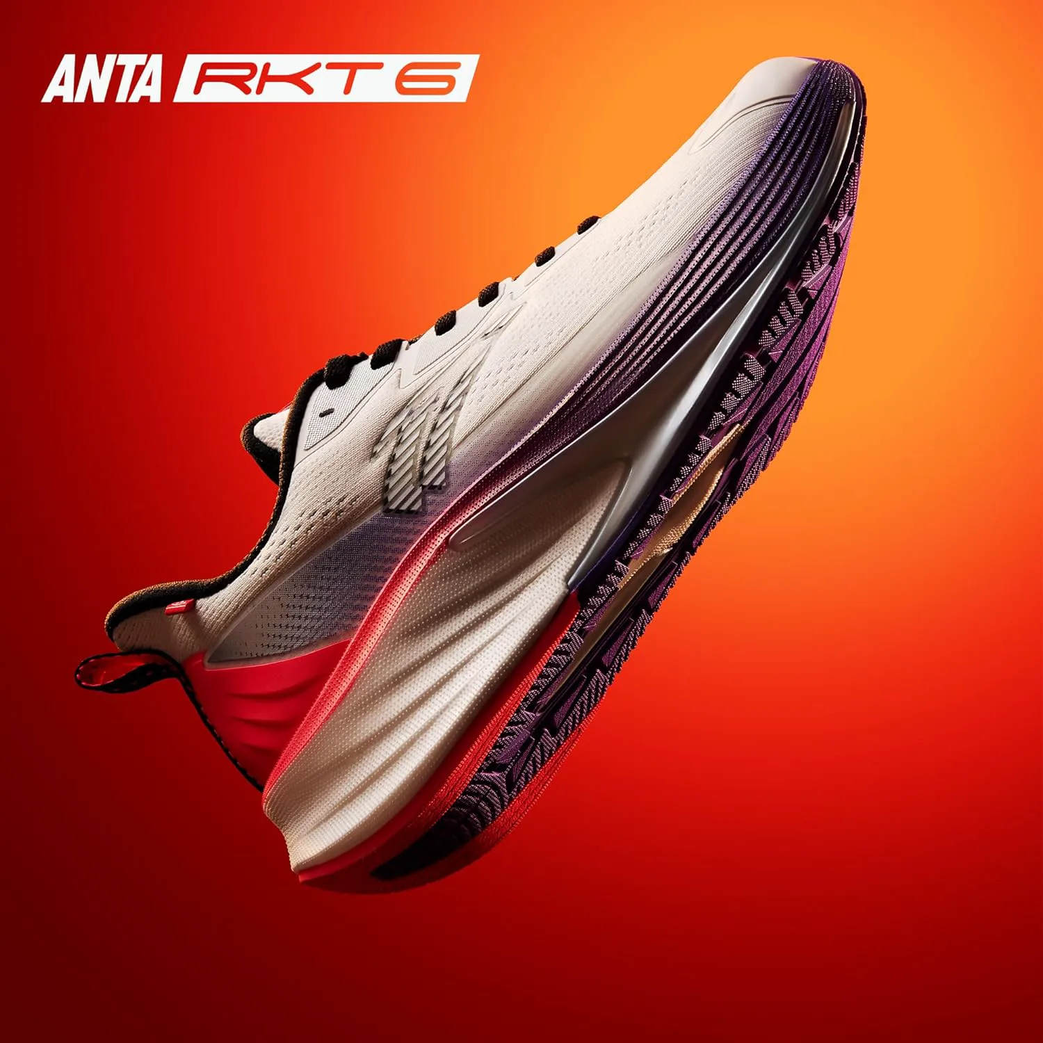 Кроссовки для бега ANTA Men’s Rocket6 с амортизацией, комфортные, дышащие, для тренировок в спортзале и кросс-тренинга, белый/фиолетовый — фото 2