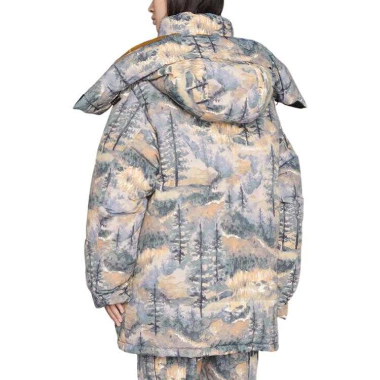 Пуховик женский Gucci x The North Face, с принтом, голубой / бежевый — фото 4