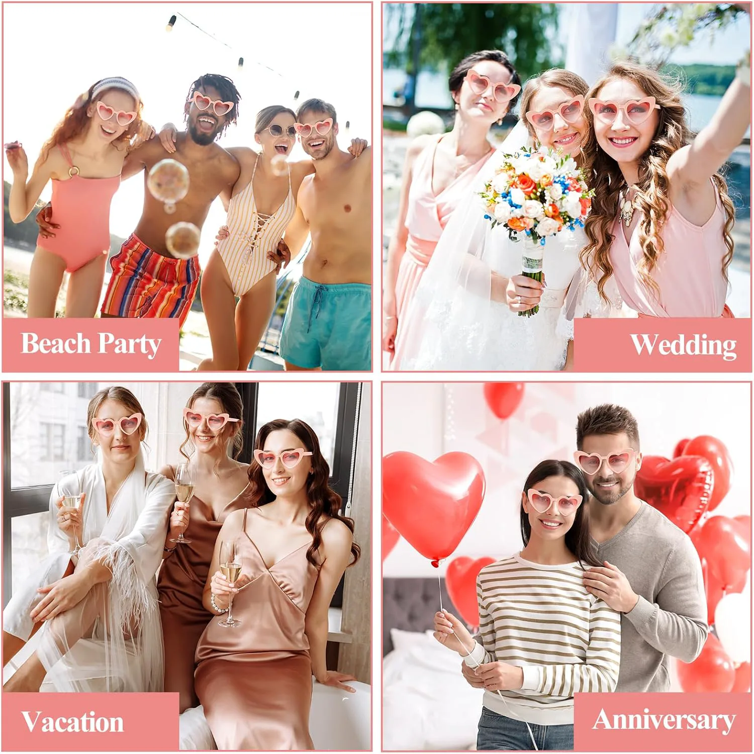 

NACHLYNN 4/12/24 Пары солнцезащитных очков в форме сердца. Солнцезащитные очки для девичника. Винтажные очки в форме сердца для женщин. Для вечеринок и свадеб, Pink