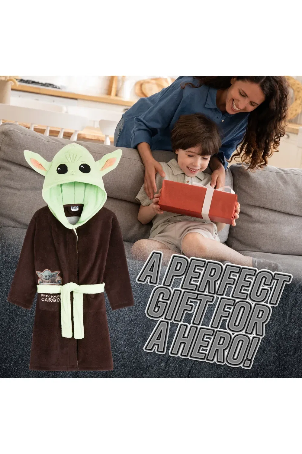Детский халат Baby Yoda Disney, коричневый — фото 3