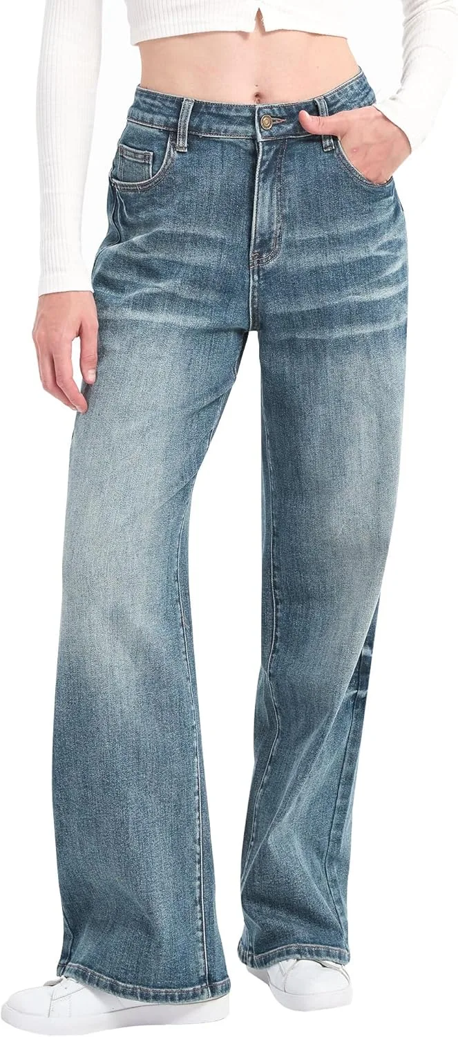 

Женские джинсы с высокой талией, свободные, эластичные, широкие Eiaend