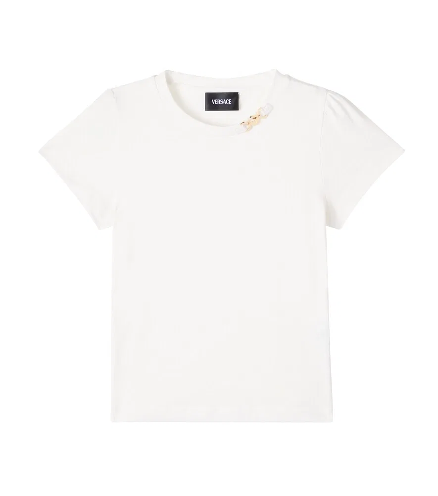 Футболка из хлопкового трикотажа с декором Versace Kids, белый