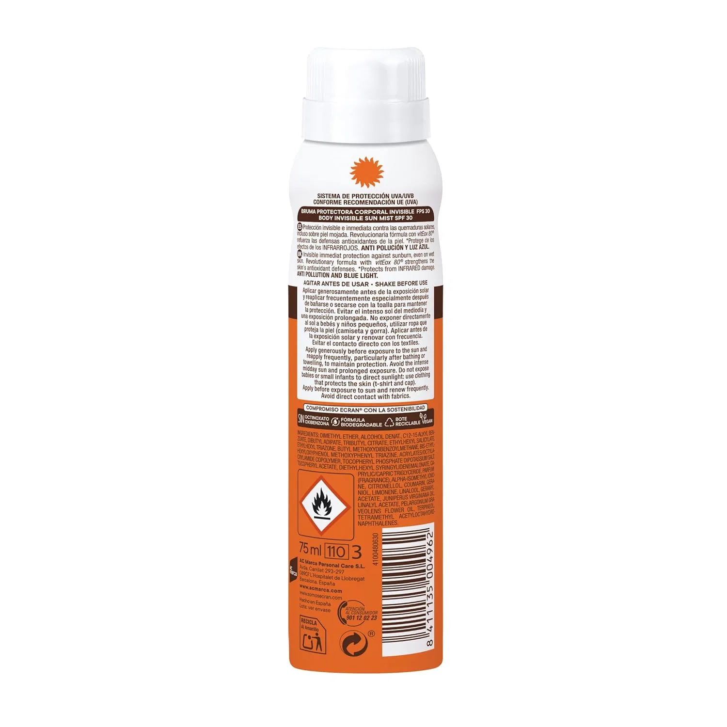 Солнцезащитный спрей «Sunnique Proteción Aerosol Vapo» SPF30 75 мл от Ecran Ecran — фото 2