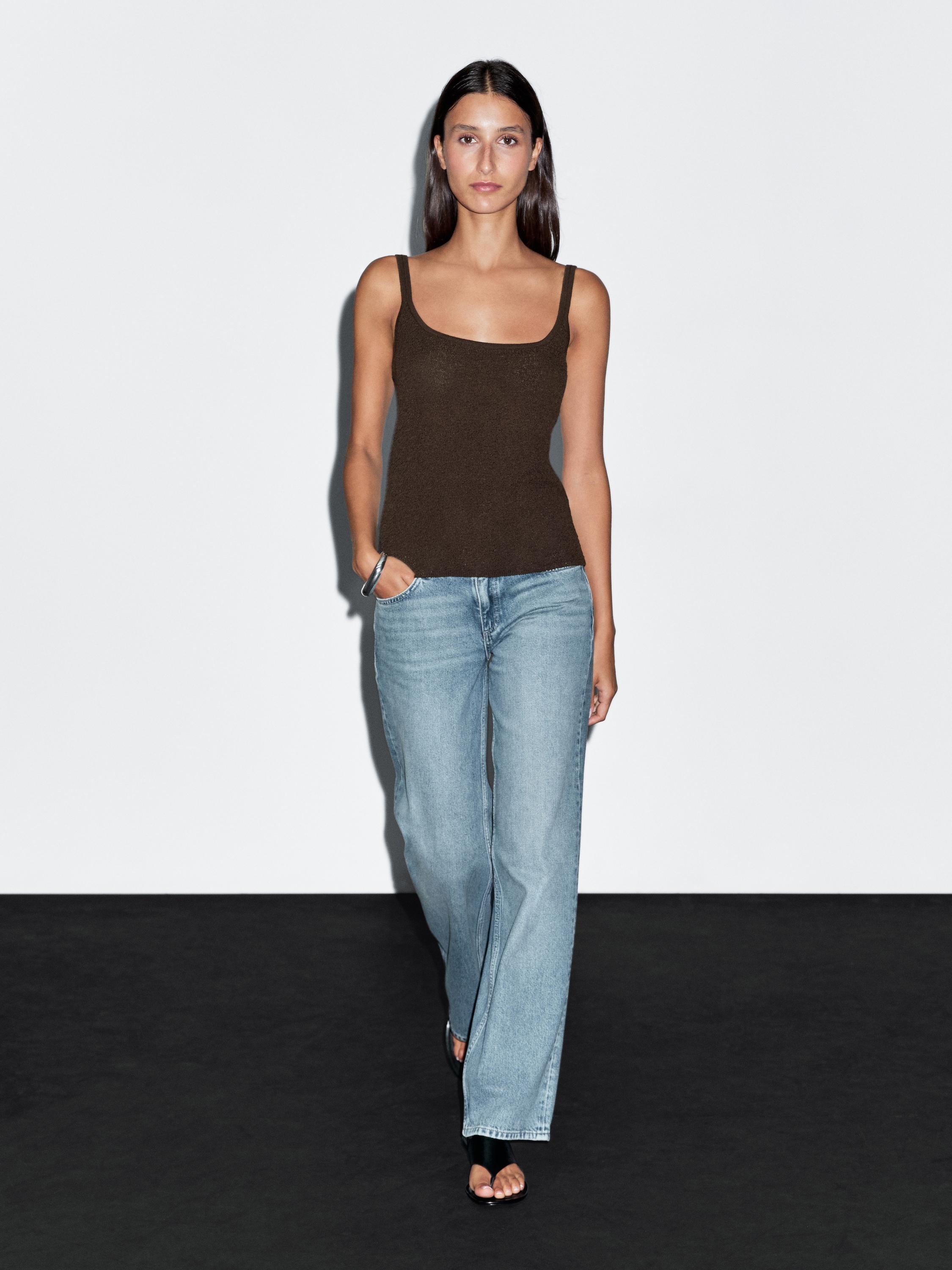 

Струящийся трикотажный топ с бретелями Massimo Dutti, коричневый