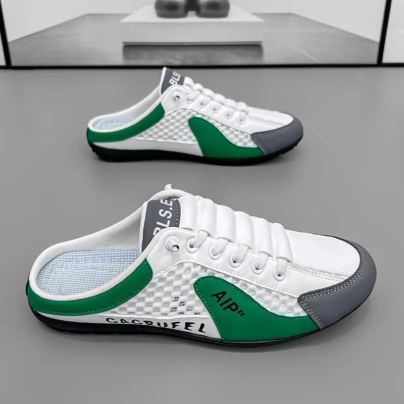 Мужские слипоны-мюли без задника, противоскользящие прогулочные кроссовки - легкие дышащие повседневные спортивные туфли для вождения и путешествий Generic, зеленый — фото 2