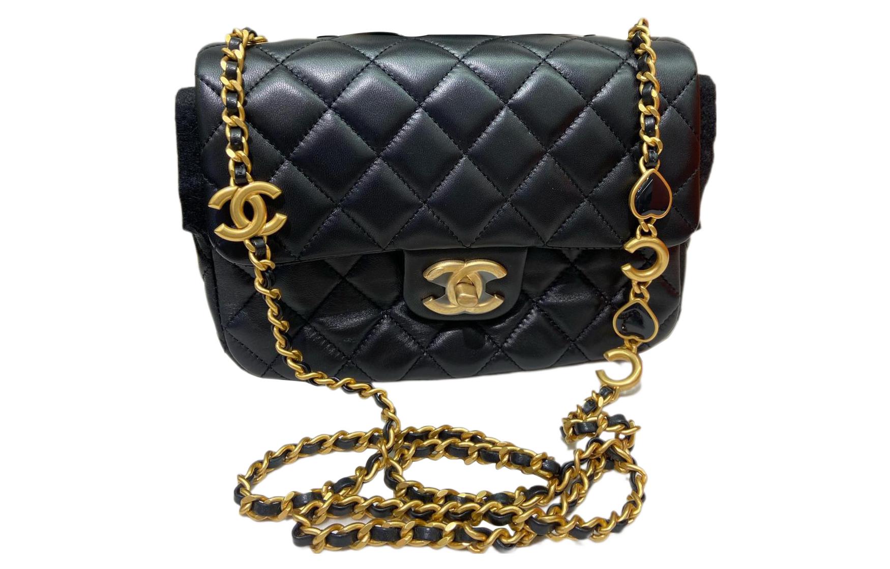 

CHANEL Сумка-клапан из овчины 22K, осенне-зимняя, через плечо, женская, Trumpets, черная