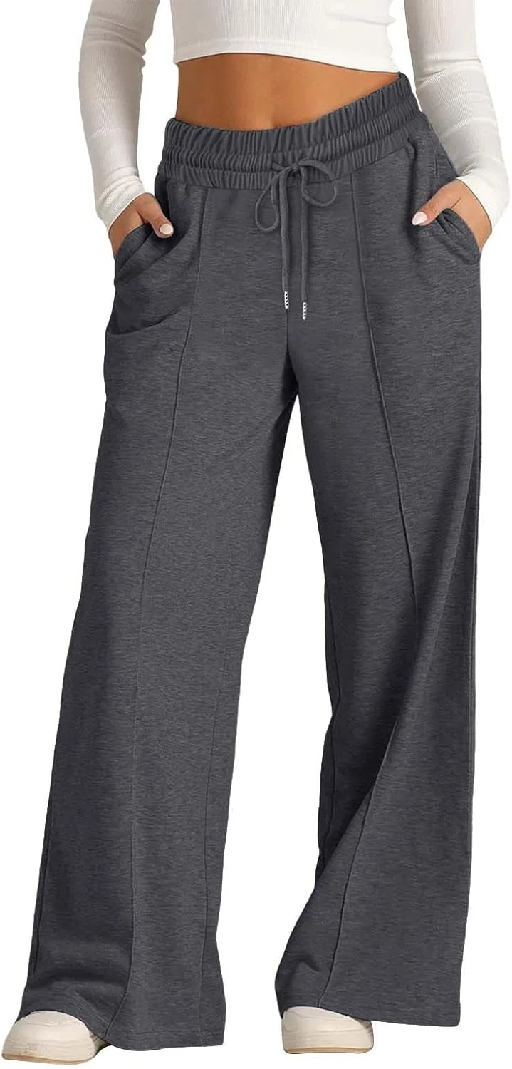 Женские спортивные брюки, широкие, с завышенной талией, на кулиске, 4-Dark Gray