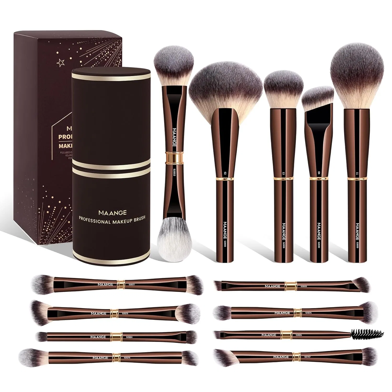Набор кистей для макияжа MAANGE из 13 предметов с чехлом Maange, Coffee Gold