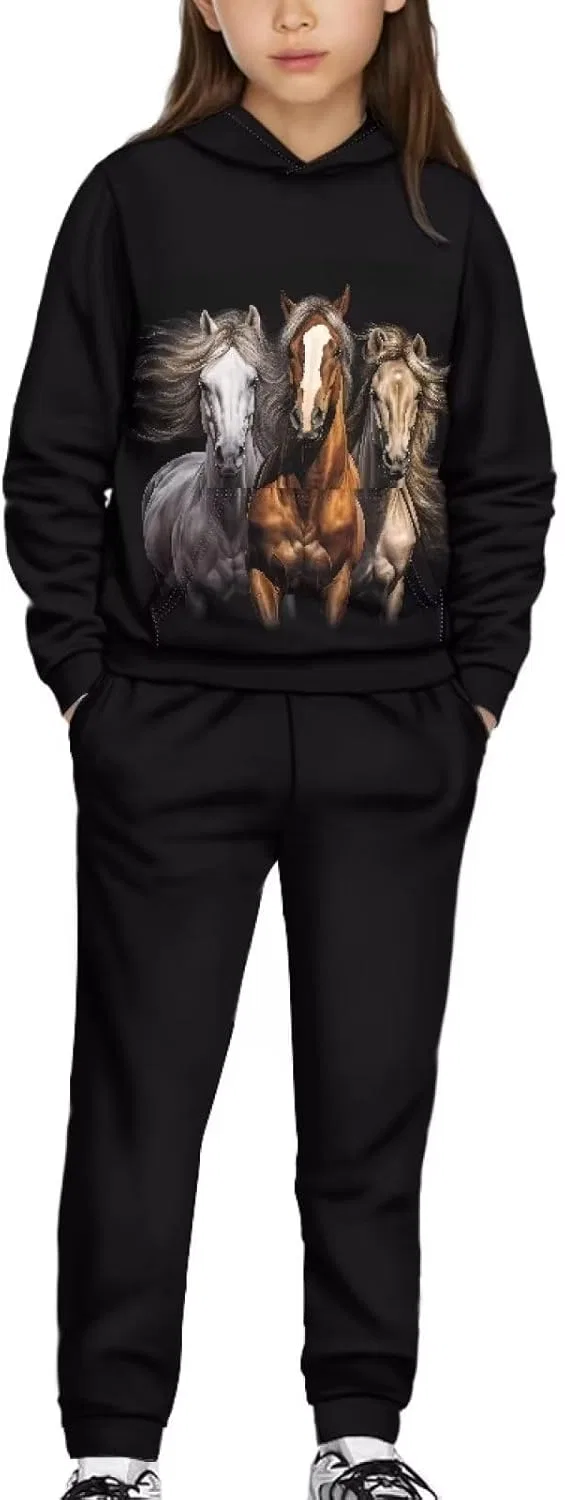 Детский спортивный костюм с принтом, 2 предмета, Black Horse Patternnss