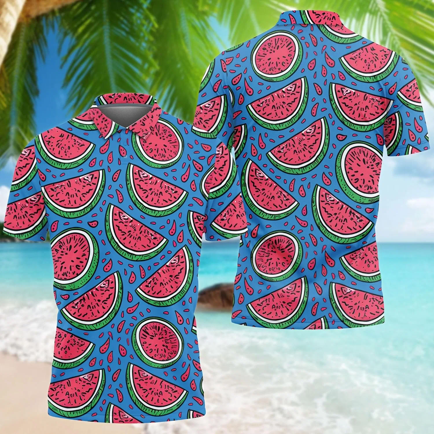Футболка поло с принтом арбуза, Fruits Short Sleeve Regular Fit, серия 15, Melon_07 — фото 3