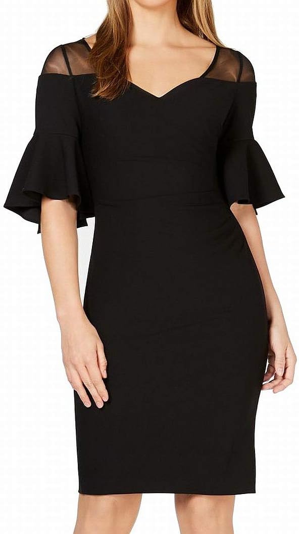 

Женское платье-футляр Calvin Klein с V-образным вырезом, сборками по бокам и рукавами-крылышками, Black