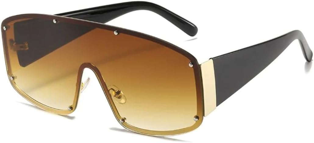 

Солнцезащитные очки для мужчин и женщин - защита UV400 - увеличенные цельные безободковые очки с заклепками для занятий спортом на открытом воздухе и вождения DSVIGF, Brown