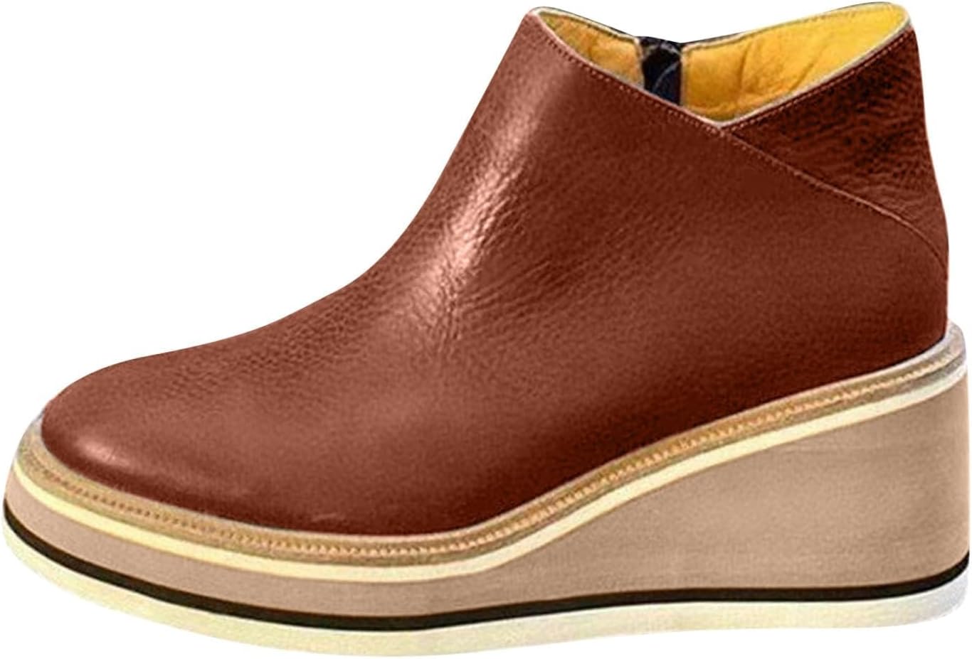 

Женские повседневные ботильоны на платформе с круглым носком из кожи, удобные на толстом каблуке с боковой молнией Baxtayel, коричневый