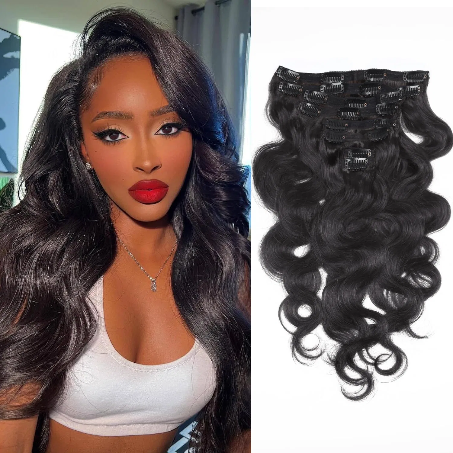 Наращивание волос на заколках Body Wave 100 г от Trumore Trumore, #1B Natural Black Bw