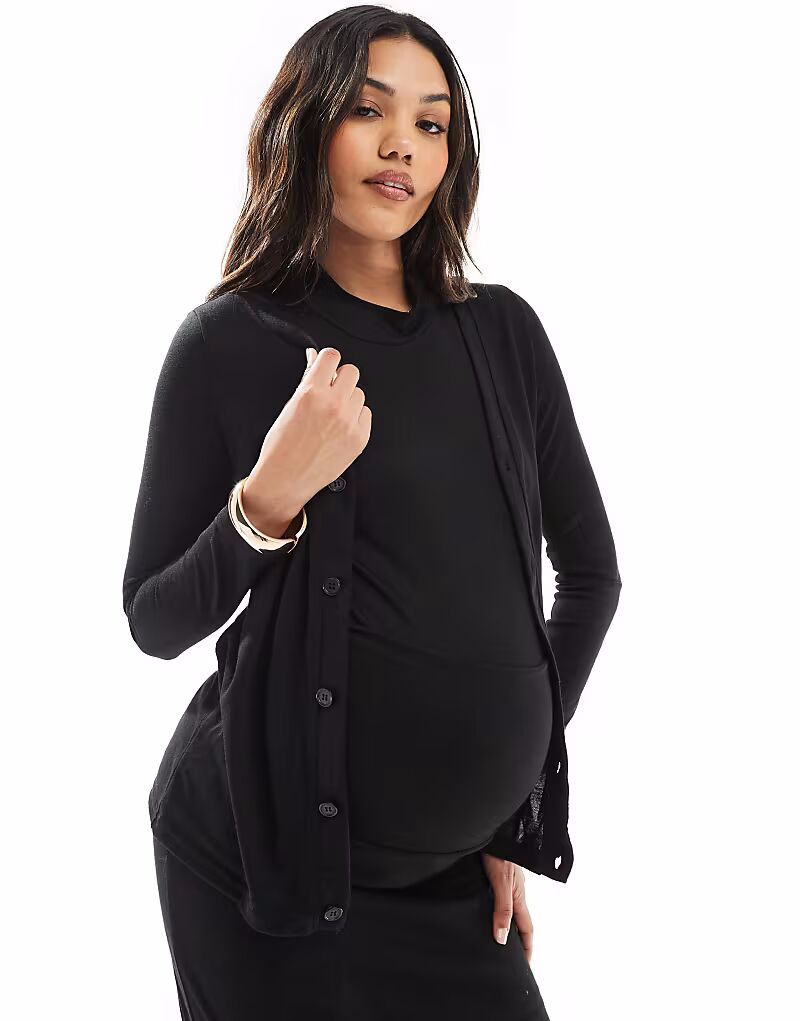 

Мягкий трикотажный кардиган Mamalicious Maternity Mix & Match черного цвета