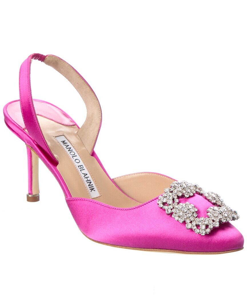 Manolo Blahnik Атласные туфли Hangisli 70 с пяткой на пятке, розовый — фото 2