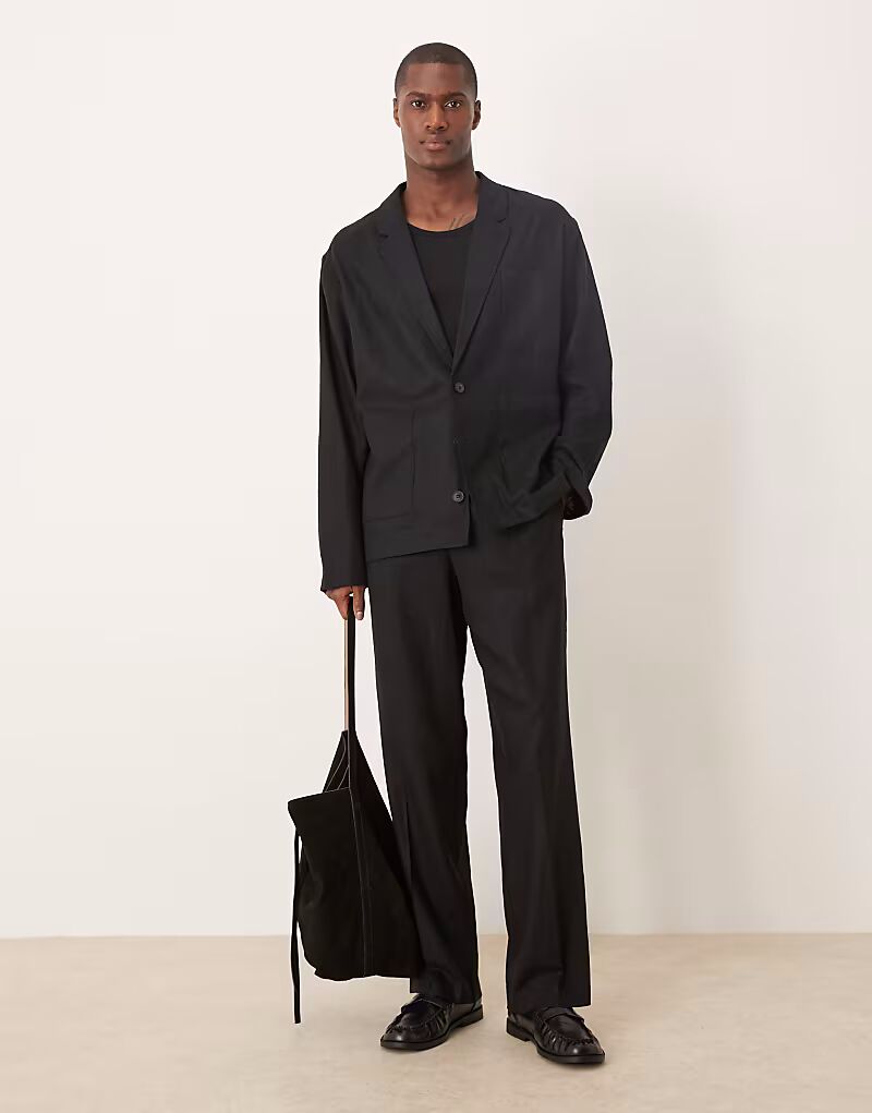 

Широкие брюки ASOS DESIGN из черного твила с застежкой