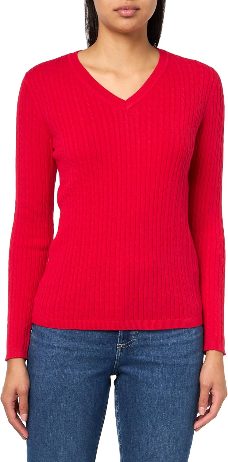 

Женский хлопковый легкий свитер Tommy Hilfiger с V-образным вырезом, Scarlet