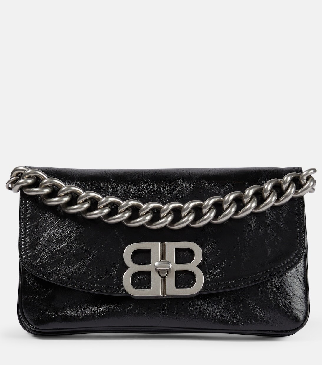 

BB мягкая кожаная маленькая сумка через плечо с клапаном Balenciaga, черный