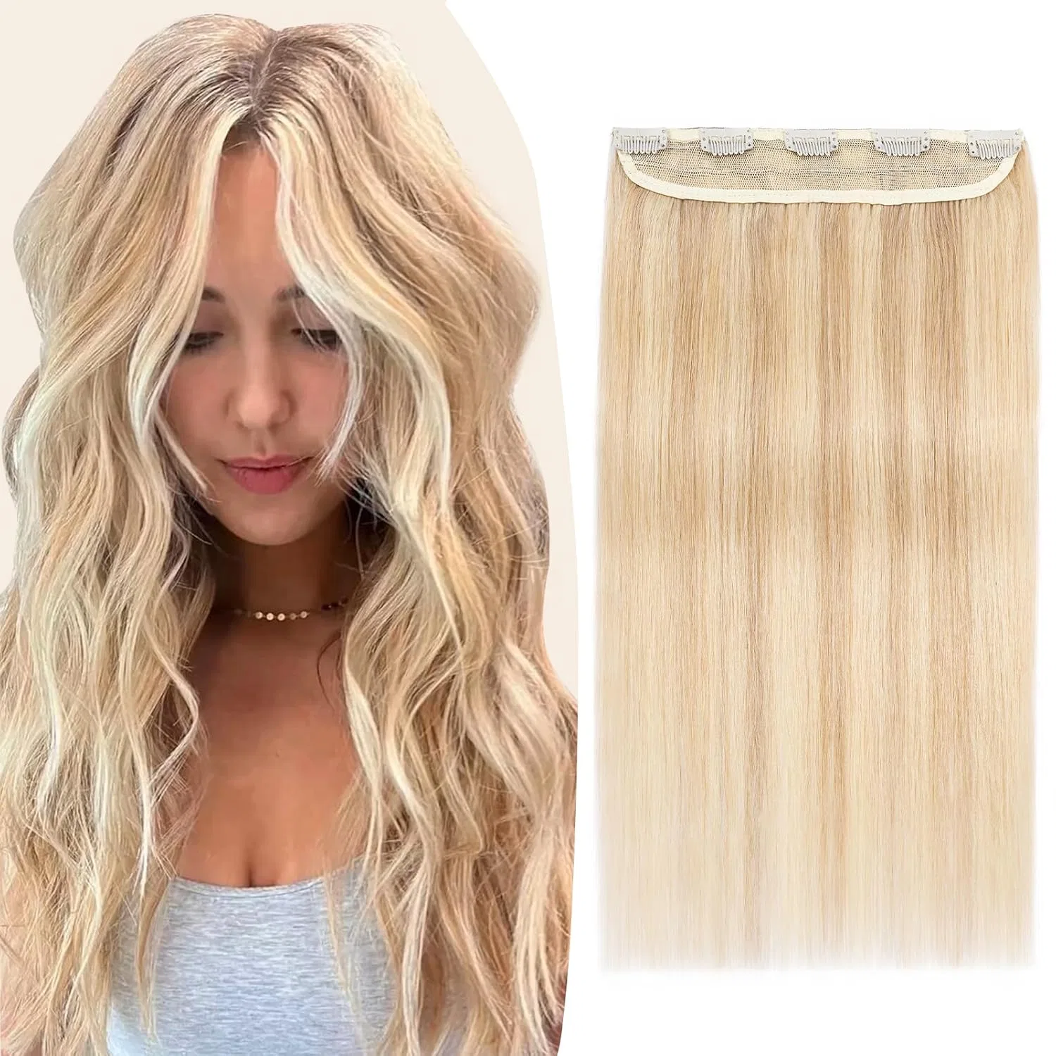 Накладные пряди для волос TESS на заколках, блонд балаяж, 50 см Tess, Golden Blonde/Blonde Balayage