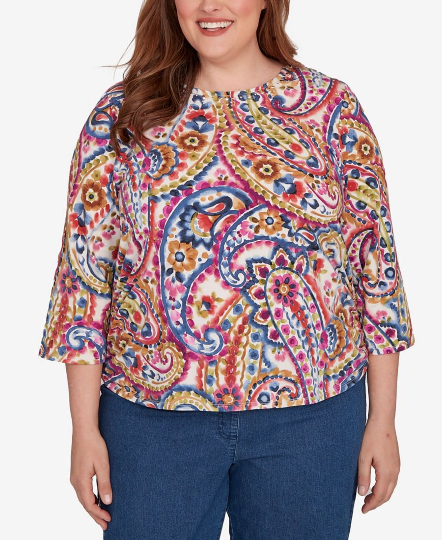 

Топ большого размера с рукавами три четверти и узором пейсли Alfred Dunner, Purple