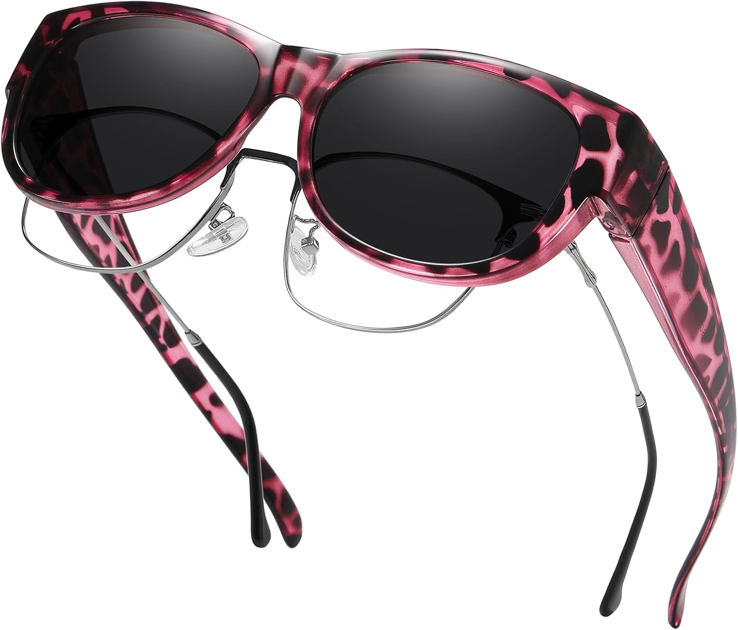 

Солнцезащитные очки GEGURI Fit Over Glasses с поляризацией, для женщин и мужчин, стильный дизайн «кошачий глаз», 100% защита от УФ-излучения, Purple Tortoise Frame Grey Lens