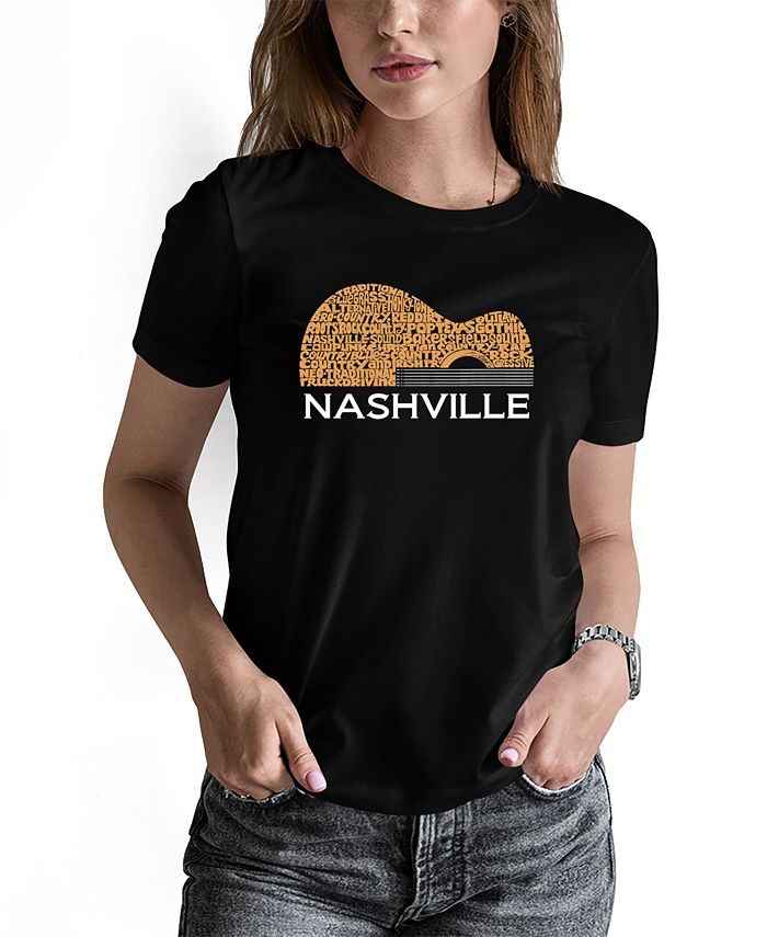 

Женская футболка Nashville Guitar Word Art с короткими рукавами LA Pop Art, черный